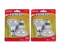 4 Pack R63 46W (60W Eqv) Eveready Eco Classic Halogen Traditional E27 Reflector Bulbs, Dimmable, 2800K Warm White