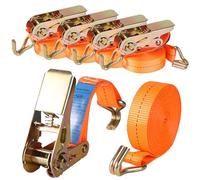 4 Pack Ratchet Straps, Tie Down Straps with Hook Ratchet - 4 m 1000 kg 1T Two-Part 25 mm, Lashing Strap for Load Securing Car Motorcycles Outdoor (Orange)