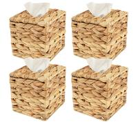 4 Pack Rattan Wicker Tissue Box Cover Woven Paper Holder 15cm Square Napkin Dispenser for Home Office Restaurant Boho Decorative Facial Tissue Box Holder on Table