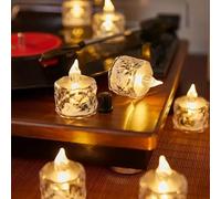 4 Pack Realistic and Bright Battery Operated Flameless LED Tea Lights Candles, Crystal Electric Fake Candles for Halloween Valentine's Day Weddings Christmas Party Festivals Decoration in Warm Yellow