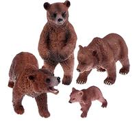 4 Pack Realistic Bear Figurines Toys Plastic Forest Animal Brown Bear Family Figures Educational Learning Playset Small Brown Bear Toys Miniature Woodland Creature Party Supplies Cake Toppers