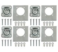 4-Pack - Recessed Pan D-Ring Trailer Tie Downs (6,000 Lb. Capacity) and Heavy Backer Plates, Including Mounting Hardware (Complete Set: 16 Carriage Bolts, Washers and Nylon Lock Nuts)