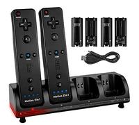 4 Pack Rechargeable Battery for Wii Remote Controller, TechKen 4 x 2800mAh Batteries with Charging Dock Station (Black)