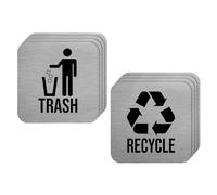 4 Pack Recycle Stickers for Trash Bins, Compost Bin Kitchen - Clear Recycling Labels for Trash and Recycle Bin Combo, Simple Waste Sorting (Silver)