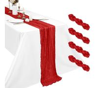 4 Pack Red Cheesecloth Table Runner, 17.7 x 108 inch Boho Gauze Table Runner 45x275 cm Rustic Romantic Long Table Runner for Wedding Party Bridal Shower Christmas Decoration