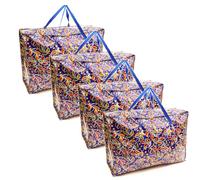 4 PACK Red Flower 75x60x25cm Heavy Duty Durable Reusable Foldable Waterproof Laundry Clothing Wardrobe Storage Moving House Shopping Toy Storage Bags Extra Large Jumbo Zipped Floral Bag