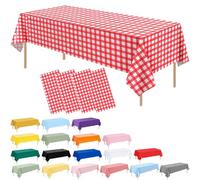 4 Pack Red Gingham Disposable Plastic Table Cloths, 137 x 274 cm PEVA Checkered Tablecloths for Rectangle Tables, Waterproof Wipe Clean Party Table Covers for Picnic BBQ Birthday