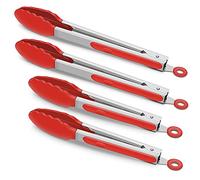 4 Pack Red Kitchen Tongs, Premium Silicone BPA Free Non-Stick Stainless Steel BBQ Cooking Grilling Locking Food Tongs, 9-Inch & 12-Inch