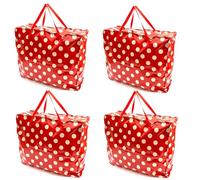 4 PACK Red Polka Dot Extra Large Storage Bags Laundry Bag 75x60x25cm Heavy Duty X-Large With Zip Waterproof Durable Reusable Foldable Laundry Clothing Wardrobe Storage Moving House Shopping Toy