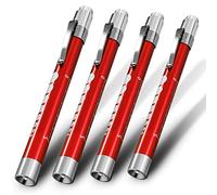 4 Pack | Red - RE-GEN LED Pen Light Doctors Nurses Eye Pupil Gauge Diagnostic Inspection Penlight Torch Flashlight | Pocket Clip Push Button Switch