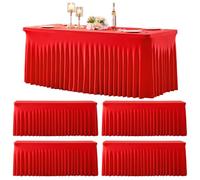 4 Pack Red Spandex Tablecloths for Rectangle Tables 6 Foot Red Stretch Table Cloth Rectangle 6ft Elastic Fitted Table Cover Fabric with Skirt for Wedding Graduation Birthday Party Banquet Buffet