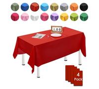 4 Pack Red Table Cloths for Party,137x274cm Extra Large Rectangular Tablecloths,Solid Color TableCloth,Wipe Clean|Waterproof|Oilproof Table Cover for Parties,Daily Use,Outdoor Picnic,Weddings