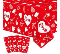 4 Pack Red Valentine's Day Tablecloth Valentine Love Heart Tablecloth Valentines Day Party Decoration Love Heart Table Cover Valentines Day Wedding Anniversary Birthday Decor 86 x 51 Inch