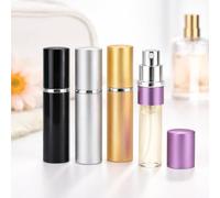 4 Pack Refillable Perfume Atomiser - 10 ml Travel Spray Bottles, Mini Portable Fragrance Dispenser for Handbag Pocket and Travel, Aluminium Case with Glass Inner, Black Gold Silver Purple - Decants
