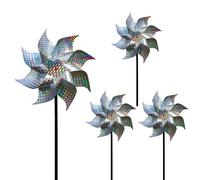 4 Pack Reflective Bird Repellent Windmill, Bird Deterrent Pinwheels for Garden Yard Farm, Wind-Driven Sparkly Spinners to Keep Birds Away from House, Windows, Trees, Crops, Outdoor Bird Scare Device