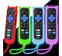 4 Pack Remote Cover for Roku, Silicone Skin Case Compatible with TCL Roku TV/Hisense/Streaming Stick/Express, Anti-Slip Shockproof Controller Protective Sleeve Glow in The Dark Green/Blue/Purple/Red
