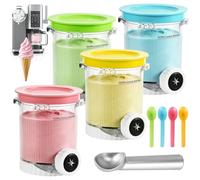 4 Pack Replacement Ice Cream Pints and Lids Compatible with Ninja Creami Scoop & Swirl Soft Serve Makers, Fits NC701UK, NC700UK, NC701 Series, BPA-Free, Dishwasher Safe with Colorful Spoons