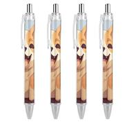 4 Pack Retractable Black Ballpoint Pens for Smooth Writing 0.5mm Fine Point Fineliner Refillable Quick Dry Gel Ink Cartoon Shiba Inu Dog Rollerball Pens Comfort Grip for Journaling Note Taking