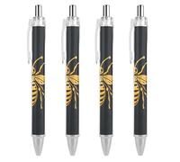 4 Pack Retractable Black Ballpoint Pens for Smooth Writing 0.5mm Fine Point Fineliner Refillable Quick Dry Gel Ink Golden Bee Insect Pattern Rollerball Pens Comfort Grip for Journaling Note Taking