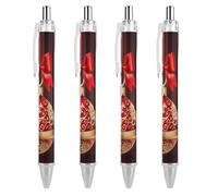 4 Pack Retractable Black Ballpoint Pens for Smooth Writing 0.5mm Fine Point Fineliner Refillable Quick Dry Gel Ink Christmas Ball Golden Bell Rollerball Pens Comfort Grip for Journaling Note Takin