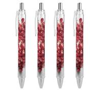 4 Pack Retractable Black Ballpoint Pens for Smooth Writing 0.5mm Fine Point Fineliner Refillable Quick Dry Gel Ink Petals Form Heart Shape Rollerball Pens Comfort Grip for Journaling Note Taking