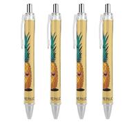 4 Pack Retractable Black Ballpoint Pens for Smooth Writing 0.5mm Fine Point Fineliner Refillable Quick Dry Gel Ink Psych Pineapple Quotes Rollerball Pens Comfort Grip for Journaling Note Taking