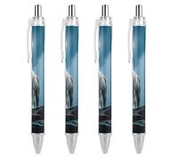 4 Pack Retractable Black Ballpoint Pens for Smooth Writing 0.5mm Fine Point Fineliner Refillable Quick Dry Gel Ink The White Wolf on The Rock Rollerball Pens Comfort Grip for Journaling Note Takin