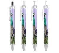 4 Pack Retractable Black Ballpoint Pens for Smooth Writing 0.5mm Fine Point Fineliner Refillable Quick Dry Gel Ink Green Peafowl by Iris Rollerball Pens Comfort Grip for Journaling Note Taking