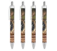 4 Pack Retractable Black Ballpoint Pens for Smooth Writing 0.5mm Fine Point Fineliner Refillable Quick Dry Gel Ink Sail Boat Nautical Compass Rollerball Pens Comfort Grip for Journaling Note Takin