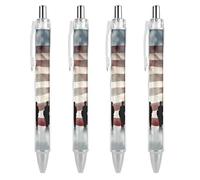 4 Pack Retractable Black Ballpoint Pens for Smooth Writing 0.5mm Fine Point Fineliner Refillable Quick Dry Gel Ink American Flag Veterans Day Rollerball Pens Comfort Grip for Journaling Note Takin