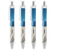 4 Pack Retractable Black Ballpoint Pens for Smooth Writing 0.5mm Fine Point Fineliner Refillable Quick Dry Gel Ink Santorini Greek Sea View Rollerball Pens Comfort Grip for Journaling Note Taking