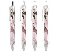 4 Pack Retractable Black Ballpoint Pens for Smooth Writing 0.5mm Fine Point Fineliner Refillable Quick Dry Gel Ink Sugar Glider over Cherry Blossoms Rollerball Pens Comfort Grip for Journaling Not