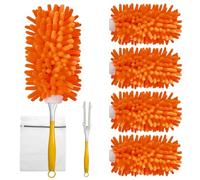 4 Pack Reusable Duster Refills Compatible with Swiffer Hand Duster, Washable Microfiber 360 Heavy Duty Dusters Refills for Dusting Cleaning (Include 1 Handle & Laundry Bag & 4 Pack Duster Reills)