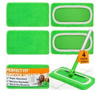 4 Pack Reusable Microfiber Mop Pads Compatible with Swiffer Sweeper, Washable Wet & Dry Mopping Pad Refills for Hardwood, Pet Hair, Laminate, Marble, Multi-Surface Floor Cleaning
