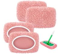 4 Pack Reusable Mop Pads Compatible with Swiffer Sweeper, Microfiber Chenille Washable Swiffer Mop Pads, Dry & Wet Sweeping Mopping Cloths (Pink)