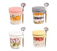 4-Pack Reusable Overnight Oats Jars with Lid & Spoon - 11.8 oz Airtight Mason Jars with Measurement Marks for Oats, Salads, Yogurt, Cereal, and Milk