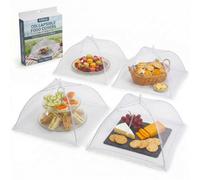 4 Pack Reusable Pop Up Food Nets 45Cm Fine Mesh Covers For Plates, Bowls, Snacks & Desserts Foldable Food Protectors For Picnics