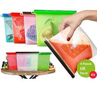 4 Pack Reusable Silicone Food Bags 1L - Silicone Food Storage Bag-Silicone Bags Reusable for Sous Vide-Sandwich-Freezer-Silicon Bag Reusable- Silicone Storage Bags (4)