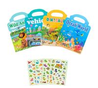4 Pack Reusable Sticker Book, Kids Stickers Books with 4 Dinosaur Stickers for 2 3 4 Year olds, 3D Puffy Sticker for Toddlers, Toddler Learning Toy Birthday Gifts