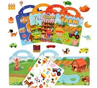 4 Pack Reusable Sticker Book, Sticker Books for 2 Year olds for Toddlers Age 2 3 4 Boys Girls Educational Learning Toy with Farm Supermarket Transportation Body Themes 3D Jelly Puffy Stickers Books