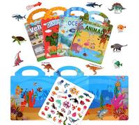 4 Pack Reusable Sticker Book, Sticker Books for 2 year olds for Toddlers Age 2 3 4 Boys Girls Educational Learning Toy with Car Dinosaurs Forest Animals Underwater World Themes 3D Jelly Puffy Stickers