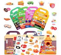 4 Pack Reusable Sticker Book, Sticker Books for Toddlers Age 2 3 4, Educational Learning Toys for Boys and Girls with Kitchen Sports Horseback Riding Transportation Themes of 3D Bubble Stickers