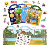 4 Pack Reusable Sticker Books, 3D Puffy Sticker Book for Age 3-6 Year Old Toddlers, 3D Animals Space Vehicles Dinosaur Sticker Book for Kids, Educational Learning Toy Birthday Gifts Busy Book
