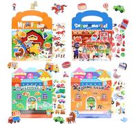 4 Pack Reusable Sticker Books for 2-4 Year Old Children,Farm Animals Creative Scene Kids Stickers,Plane Activities & Learning Toys for Toddler| Gifts for Boys & Girls