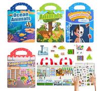 4-Pack Reusable Sticker Books for 2-5 Year Olds: Kids Puffy Stickers for Children Educational Toys for 2+ 3 4 Year Old Boys Girls Birthday Gifts Travel Games Plane Activities for Kids Toddlers Crafts