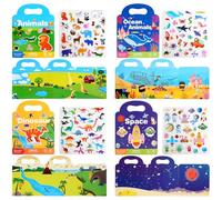 4 Pack Reusable Sticker Books, Reusable Bubble Sticker Books Set - Space, Animals, Ocean, Dinosaur Themes, Party Bag Fillers 3D Puffy Stickers Book for Early Educational Learning