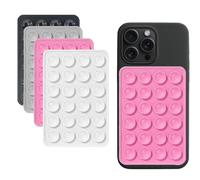 4 Pack Reusable Sticky Phone Suction Pads - Wall Mount Phone Holders for Smartphones, Multi-Colour Anti-Slip Adhesive Pads for Hands-Free Use - Black, White, Gray, Pink