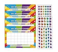 4 Pack Reward Charts with 125 Star Stickers - 3 Designs Routine | 3 Designs Routine Tracker Behaviour Chart, Non-Magnetic Wall Desk Progress Chart for Home Classroom Family Use