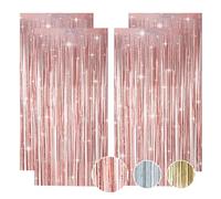 4 Pack Rose Gold Foil Curtain, Fringe Rose Gold Glitter Tinsel Curtains Backdrop for Pastel Party Decorations Birthday Girl Hen Party, Birthday Decoration for Women Wedding Holiday Backdrop(3.3x8.2ft)