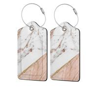 4 Pack Rose Gold Marble Blended Luggage Tags for Suitcases PU Leather Privacy Protection Bag Tags Travel Essentials